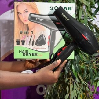 Sonar Hand Dryer 9 in 1 SN-1263 Diffuser, Round Brush ,Rat Comb Concentrator Nozzle Attachment Hair Clips ,Mini Straightener Blow Dryer Pick Comb