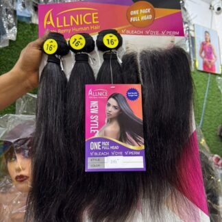 Allnice Remy Human Hair Extensions Straight (Bleachable, Dyeable, Permable)
